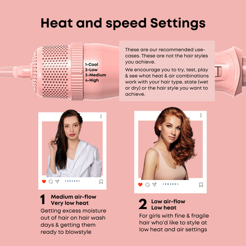 Alan Truman Big Volumiser Set for Easy Blowdrying, Curling, Waving & Blow Styling at home - Pastel Pink