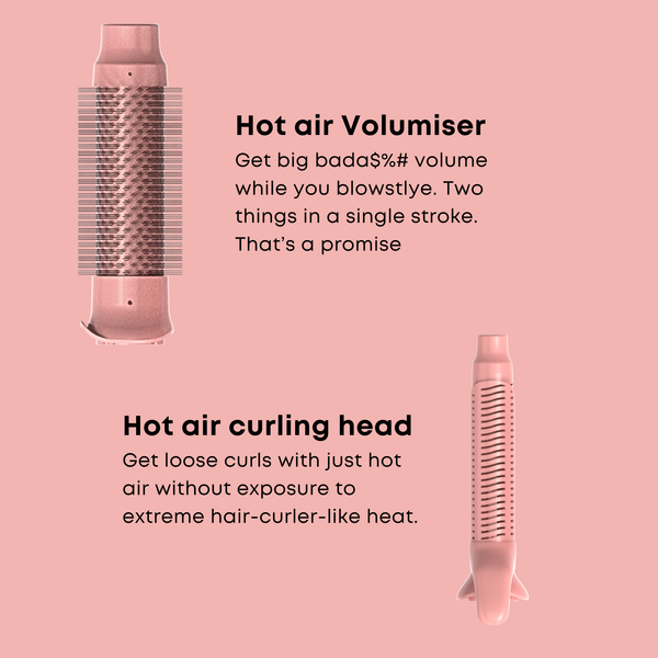 Alan Truman Big Volumiser Set for Easy Blowdrying, Curling, Waving & Blow Styling at home - Pastel Pink