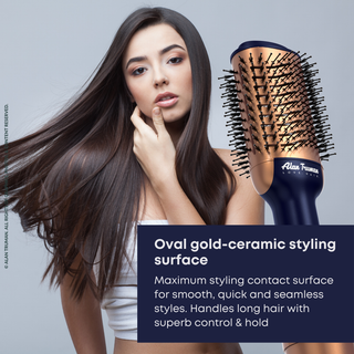 Alan Truman Blow dryer Brush with Storage & Travel Case Midnight Blue-Gold for easy blow-drying, blow styling and haircare