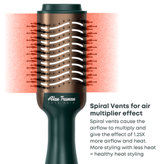 Alan Truman Blow dryer Brush with Storage & Travel Case Jade Green-Gold for easy blowdrying, blow styling and haircare