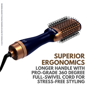 Alan Truman Blow dryer Brush with Storage & Travel Case Midnight Blue-Gold for easy blowdrying, blow styling and haircare