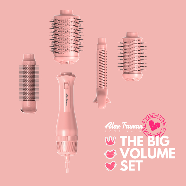 Alan Truman Big Volumiser Set for Easy Blowdrying, Curling, Waving & Blow Styling at home - Pastel Pink