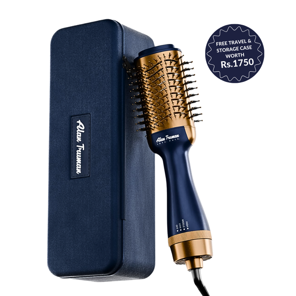 Alan Truman Blow dryer Brush with Storage & Travel Case Midnight Blue-Gold for easy blow-drying, blow styling and haircare