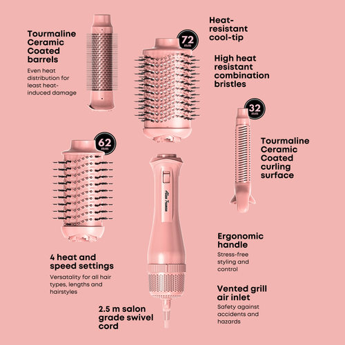 Alan Truman Big Volumiser Set for Easy Blowdrying, Curling, Waving & Blow Styling at home - Pastel Pink
