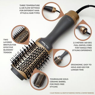 Alan Truman Grey Gold Blow Dryer Brush - Alan Truman