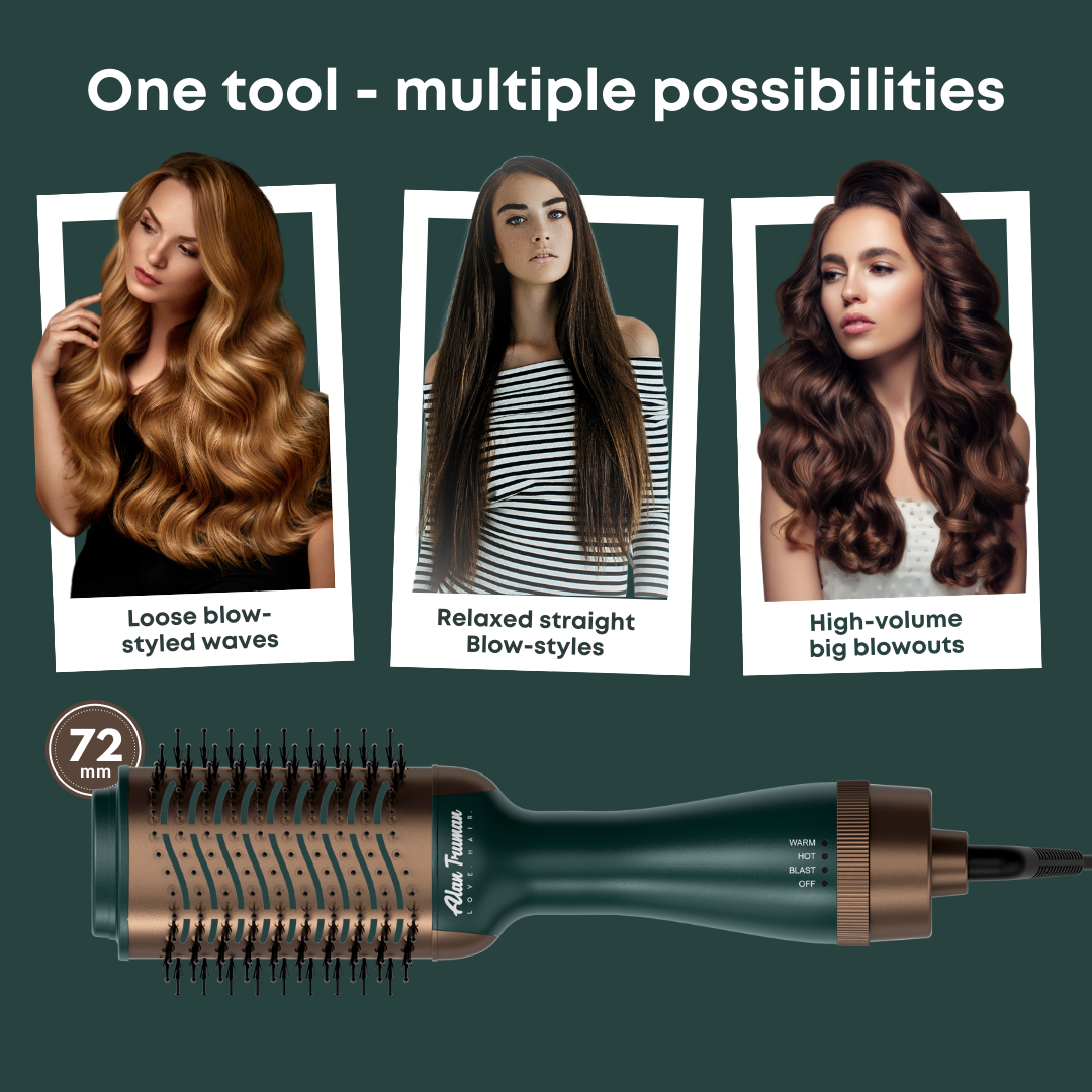 Alan Truman Blow dryer Brush with Storage Travel Case Jade Green-Gol