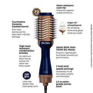 Alan Truman Blow dryer Brush with Storage & Travel Case Midnight Blue-Gold for easy blow-drying, blow styling and haircare