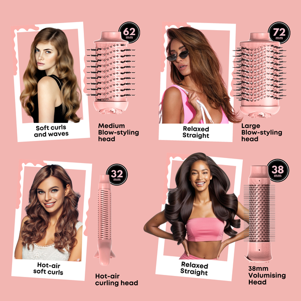 Alan Truman Big Volumiser Set for Easy Blowdrying, Curling, Waving & Blow Styling at home - Pastel Pink