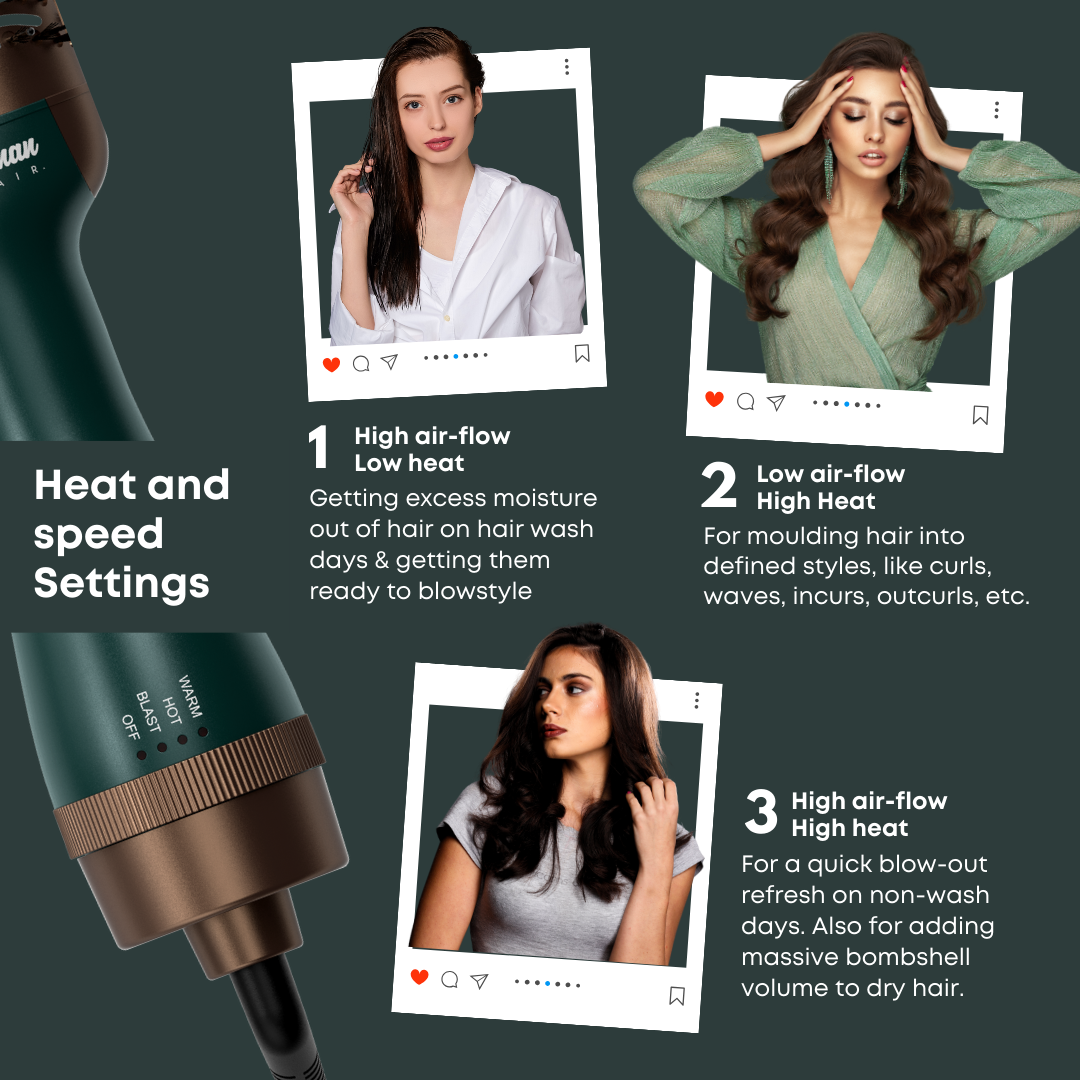 Alan Truman Blow dryer Brush with Storage Travel Case Jade Green-Gold for easy blowdrying, blow styling and haircare