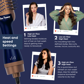 Alan Truman Blow dryer Brush with Storage & Travel Case Midnight Blue-Gold for easy blow-drying, blow styling and haircare