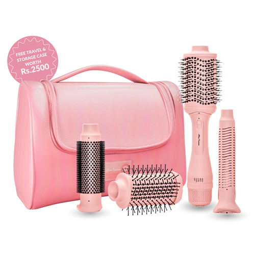 Alan Truman Big Volumiser Set for Easy Blowdrying, Curling, Waving & Blow Styling at home - Pastel Pink