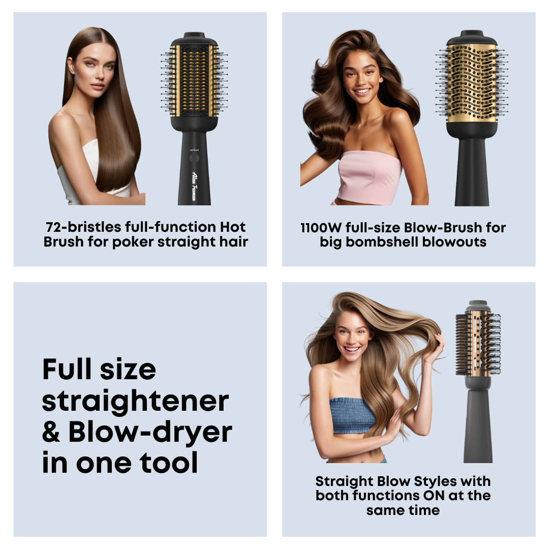 Alan Truman Blow Styling Brush - Blow Dryer Brush + Hair Straightener Hot Brush in One - Alan Truman