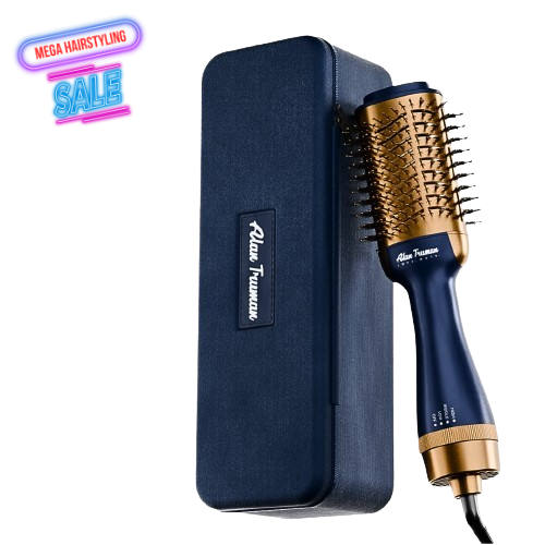 Alan Truman Blow dryer Brush with Storage & Travel Case Midnight Blue-Gold for easy blowdrying, blow styling and haircare - Alan Truman