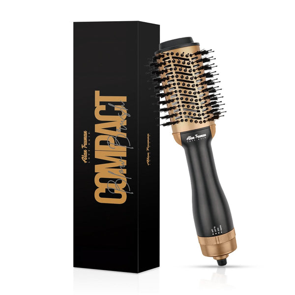Alan Truman Blow Dryer Brush for Everyday Blowouts & Blow-styling at home - Compact Black Gold Ceramic